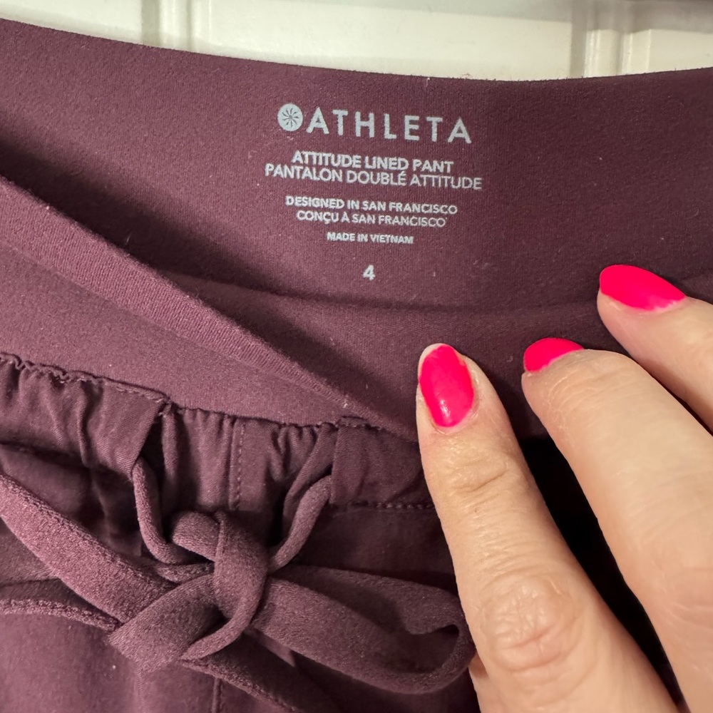 ATHLETA 💜 Attitude Lined Ruched Jogger Pant in Burgundy (Women’s Size 4) - Picture 5 of 11